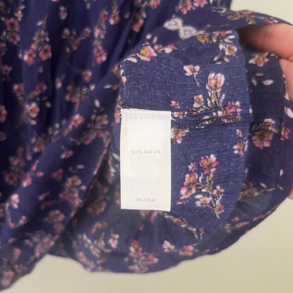 J Jill Womens Purple Blouse Large Flared Long Sleeve Floral Boho Cottagecore - Picture 7 of 8